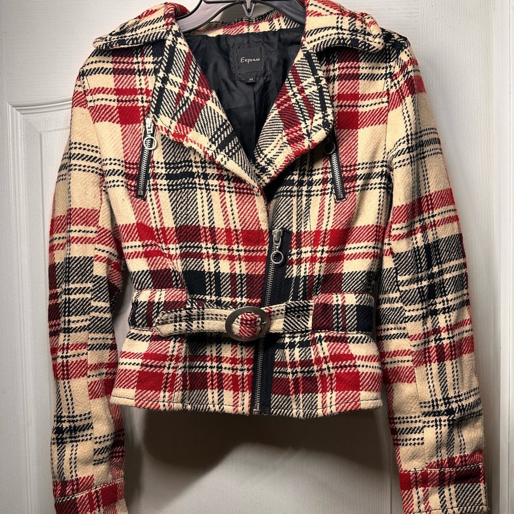 Vintage Express Red and Black Plaid Women's Blazer Wool blend XS